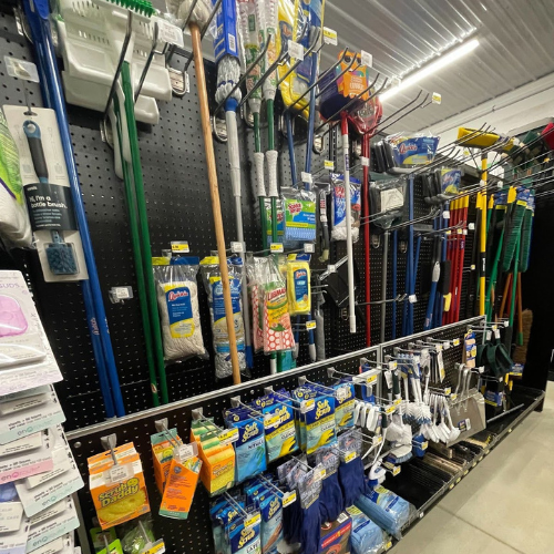 The household items department at Mechanicsburg Agway featuring a variety of products for everyday home needs and organization.