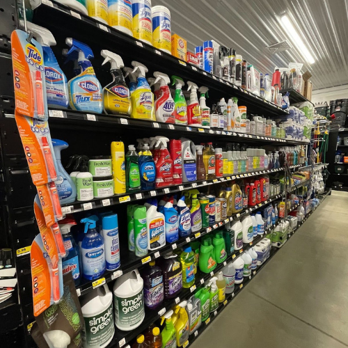 The household items department at Mechanicsburg Agway featuring a variety of products for everyday home needs and organization.