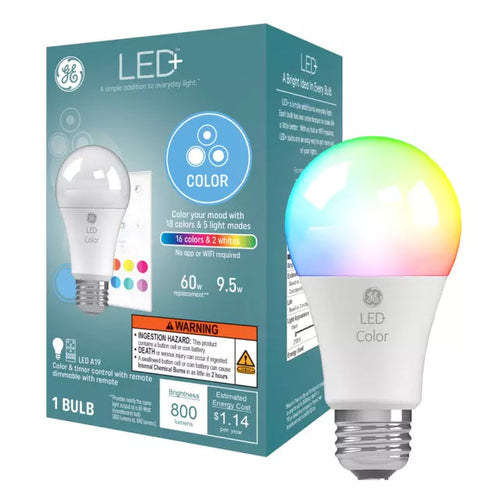 GE LED+ Color Lamp LED Light Bulbs General Purpose A19 Bulb 9.5 Watts