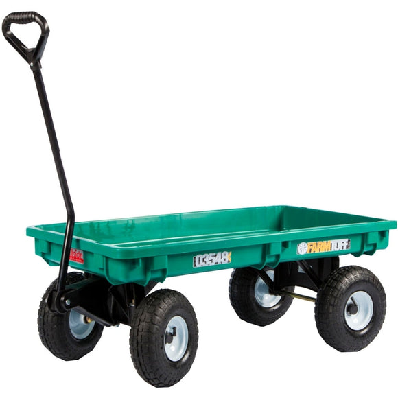 FARM-TUFF DECK WAGON PLASTIC WITH FLAT FREE TIRES (20X38 IN, GREEN)