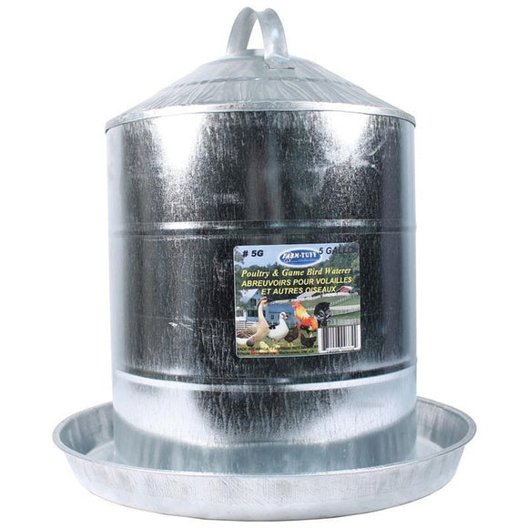 FARM-TUFF DOUBLE WALL CONE TOP GALVANIZED POULTRY FOUNTAIN (5 GALLON, GALV STEEL)