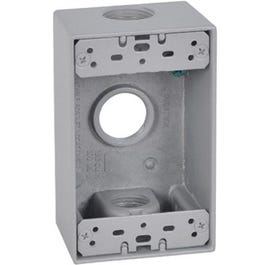 1 Gang Outlet Box, Rectangular, Gray, Weatherproof, Three 0.75-In. Holes